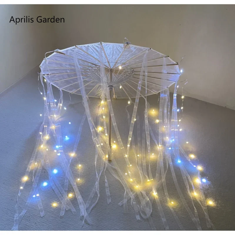 LED 糸シルク布レース装飾傘ビーチパラソルプリンセス中国日本傘ドラマクラフト傘コスプレ