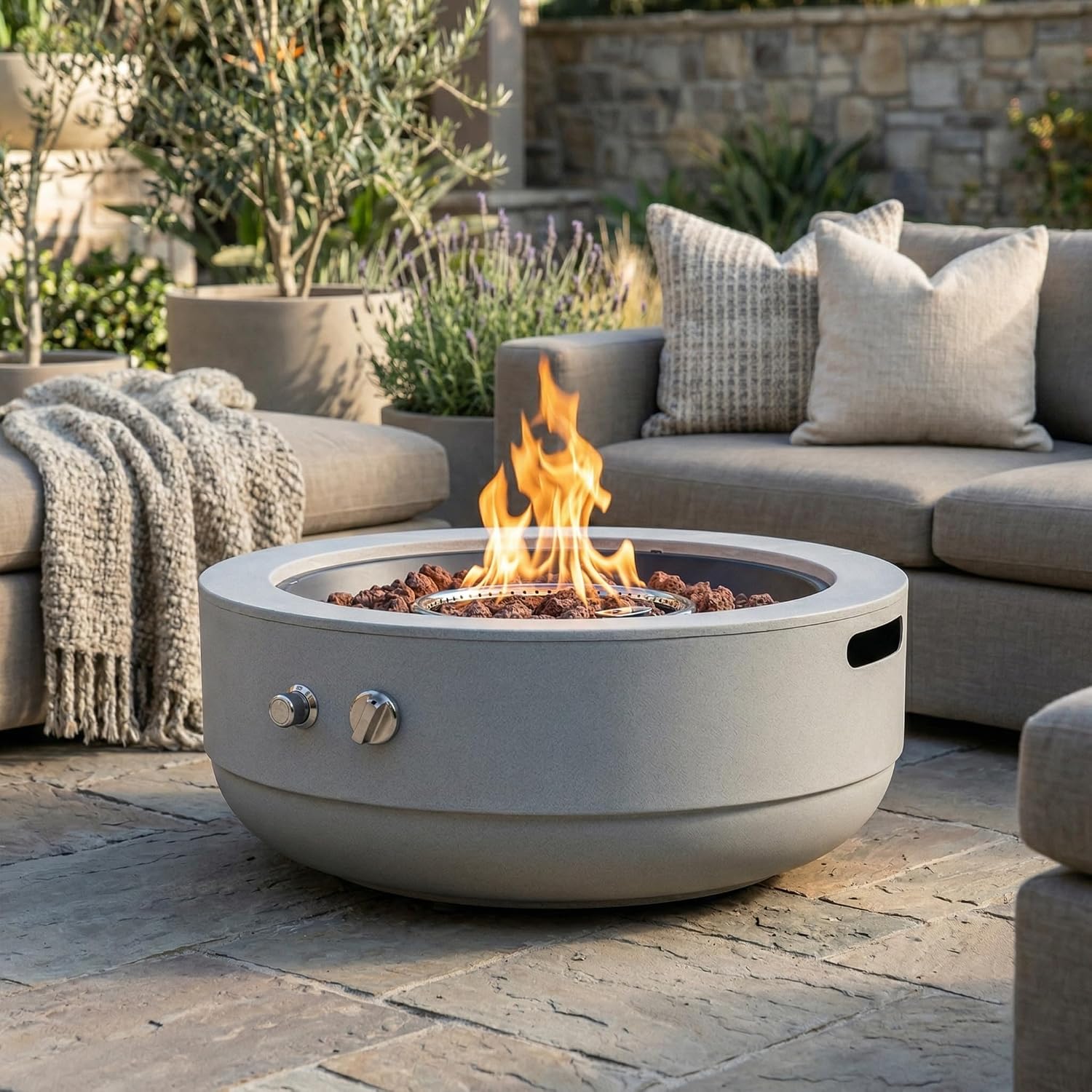 24 Inch Propane Fire Pit Bowl, 50000 BTU Round Steel Gas Fire Pit with Lid, Portable Outdoor Fire Table for Patio Deck, Custom