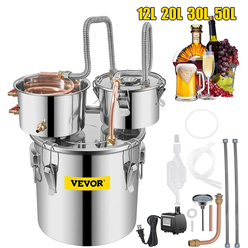 SucceBuy 12L 20L 30L 50L アルコール醸造蒸留器 DIY 密造酒装置ステンレス鋼スティルウイスキービールブランデー家庭用