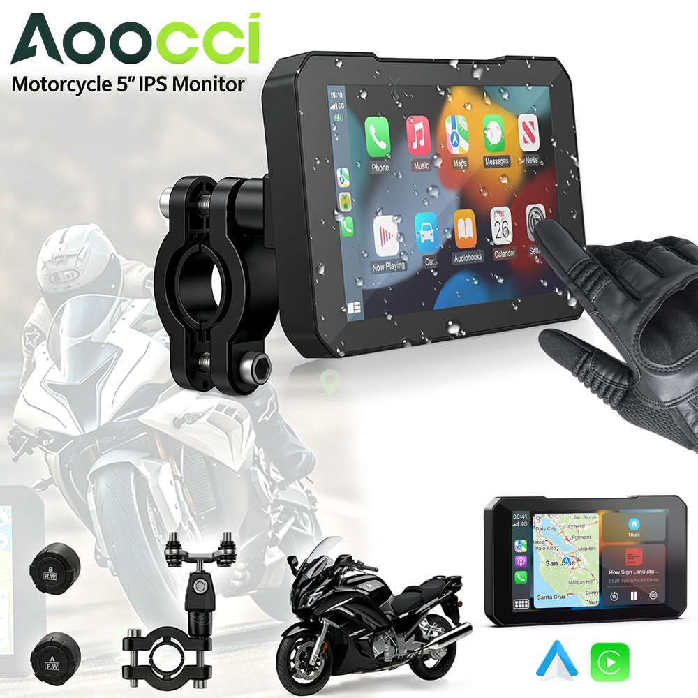 Aoocci C3 Plus オートバイ Carplay、5 インチ HD、Apple CarPlay 付き GPS ナビゲーション システム