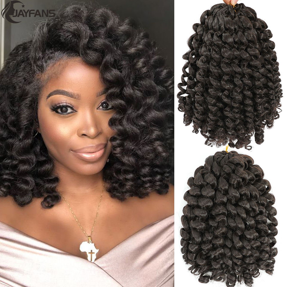 Jayfans 8 インチショートルースウェーブ人工毛ジャマイカバウンスワンドカールかぎ針編みヘアブラウンオンブルカーリーかぎ針編みヘアエクステンション