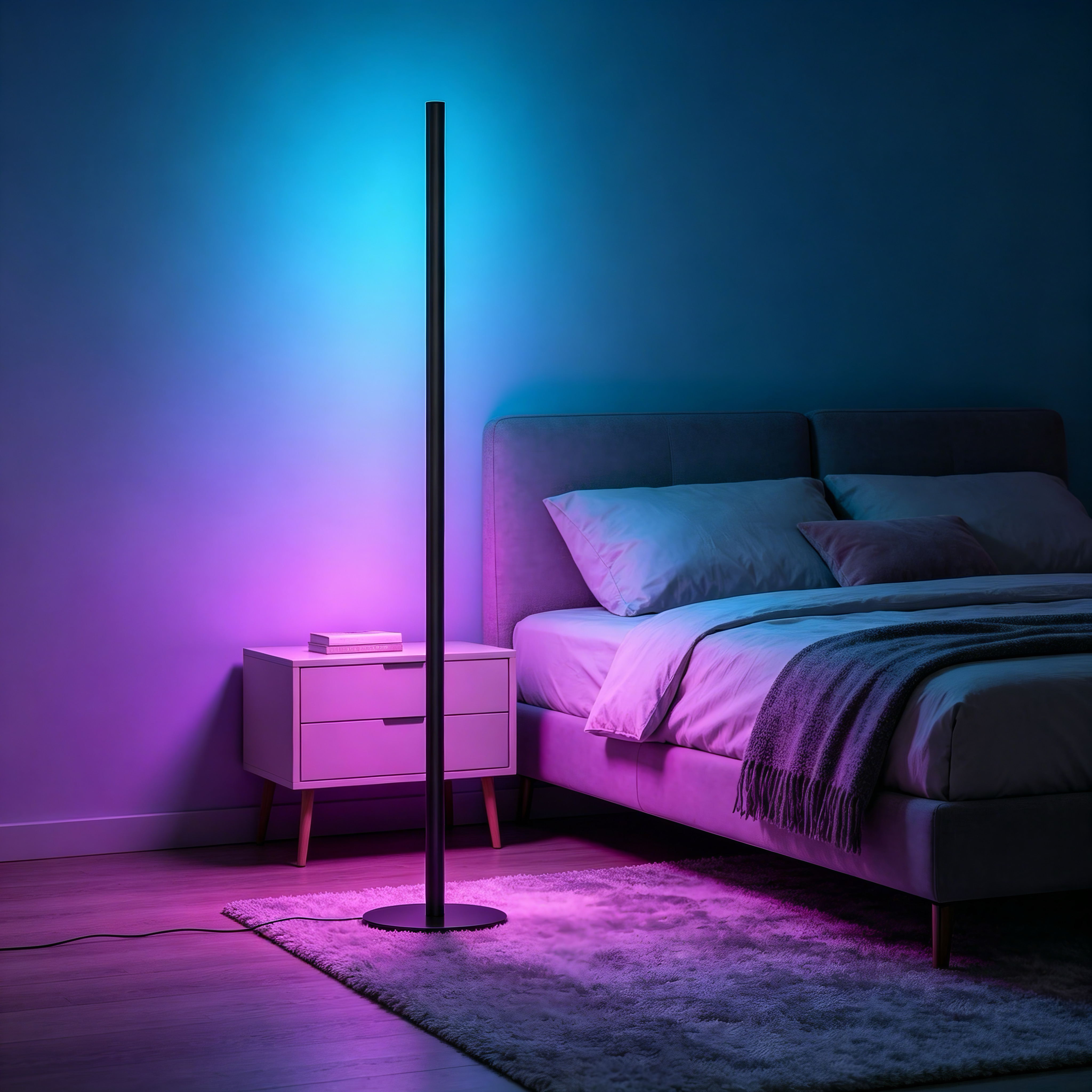 コーナーフロアランプ RGB IC ライト アプリとリモコン付き LED フロアアンビエントライト 1600 万色 DIY 色変更