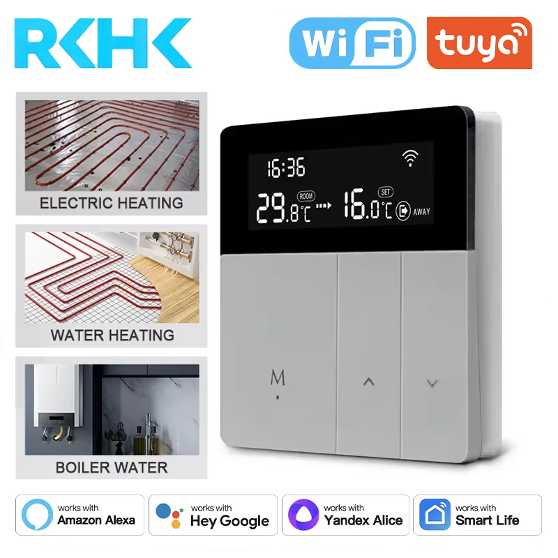 Tuya WiFi スマート サーモスタット 電気床暖房と水ガスボイラー温度音声リモコン Google Home Alexa 用