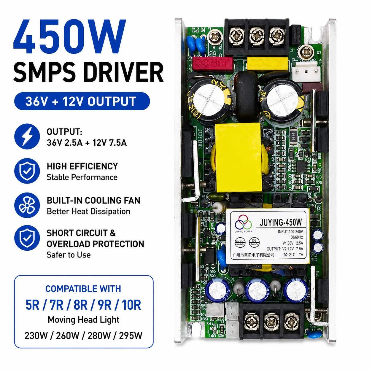 450 ワットステージライト SMPS 電源 36 V 12 V ドライバーボード 5R 7R 8R 9R 10R ムービングヘッドライト 230 ワット 260 ワット 280 ワット 295 ワット