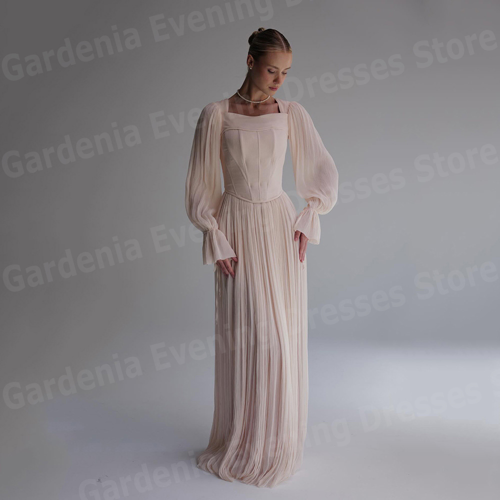 Simple A Line Women's Evening Dresses Square Neck Prom Gowns Customized Long Sleeve Party فساتين للمناسبات الخاصة Robe De Soirée