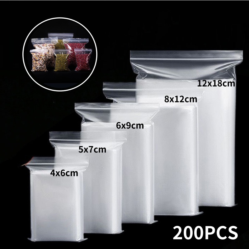 200/100 個透明ジップバッグ食品ジュエリー真空保存袋プラスチック厚みの再閉鎖可能なポリ袋キッチン組織パッケージ
