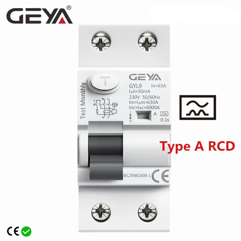 GEYA タイプ A RCD 電磁残留電流サーキットブレーカー AC ELCB 2 極 40A 63A 30mA 100mA 300mA RCCB
