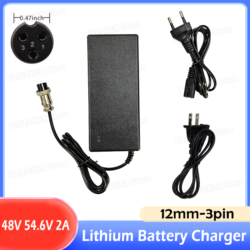 48V 54.6V 2A リチウムバッテリー充電器 12mm-3pin コネクタ付き Kugoo M4/M4 Pro、Smartgyro Speedway、Urbetter、Hitway H5/H5 Pro用