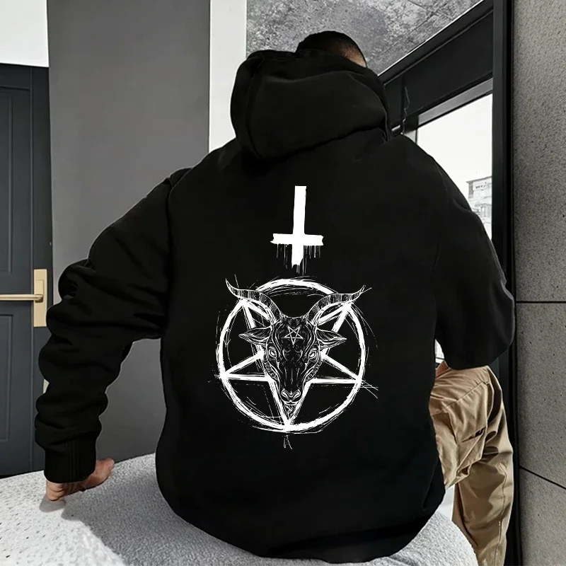 ゴシック悪魔トレーナー 666 シンボル男性秋冬プルオーバーカジュアルトップトラックスーツ悪魔プリントメンズパーカー 2025 ストリート