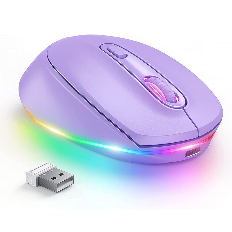 BOW パープルワイヤレスマウス充電式マウスラップトップ小型コードレスマウス静かなクリック LED レインボーライトコンピュータ用