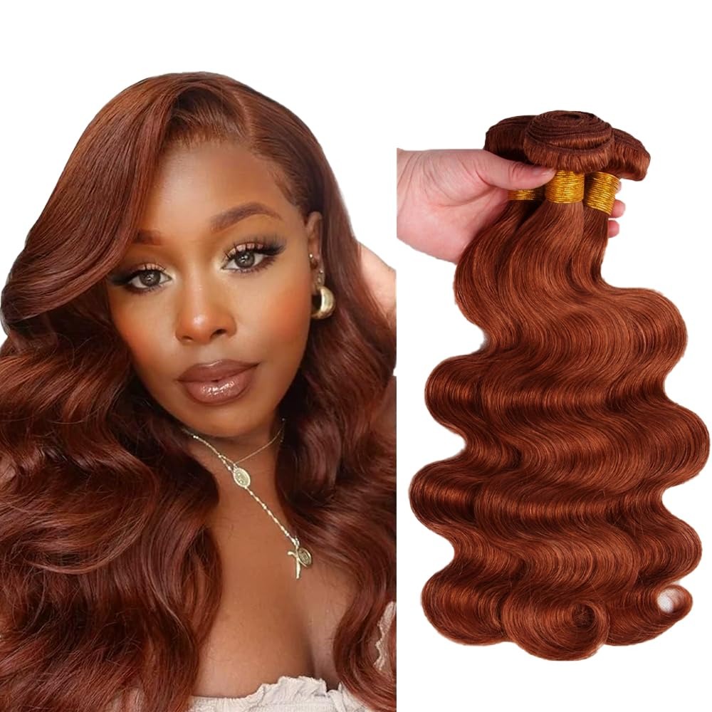 #33 Copper Red Body Wave Bundles Human Hair 12A Unprocessed Brazilian Virgin Weave 3 Bundles 100% Human Hair Extensions