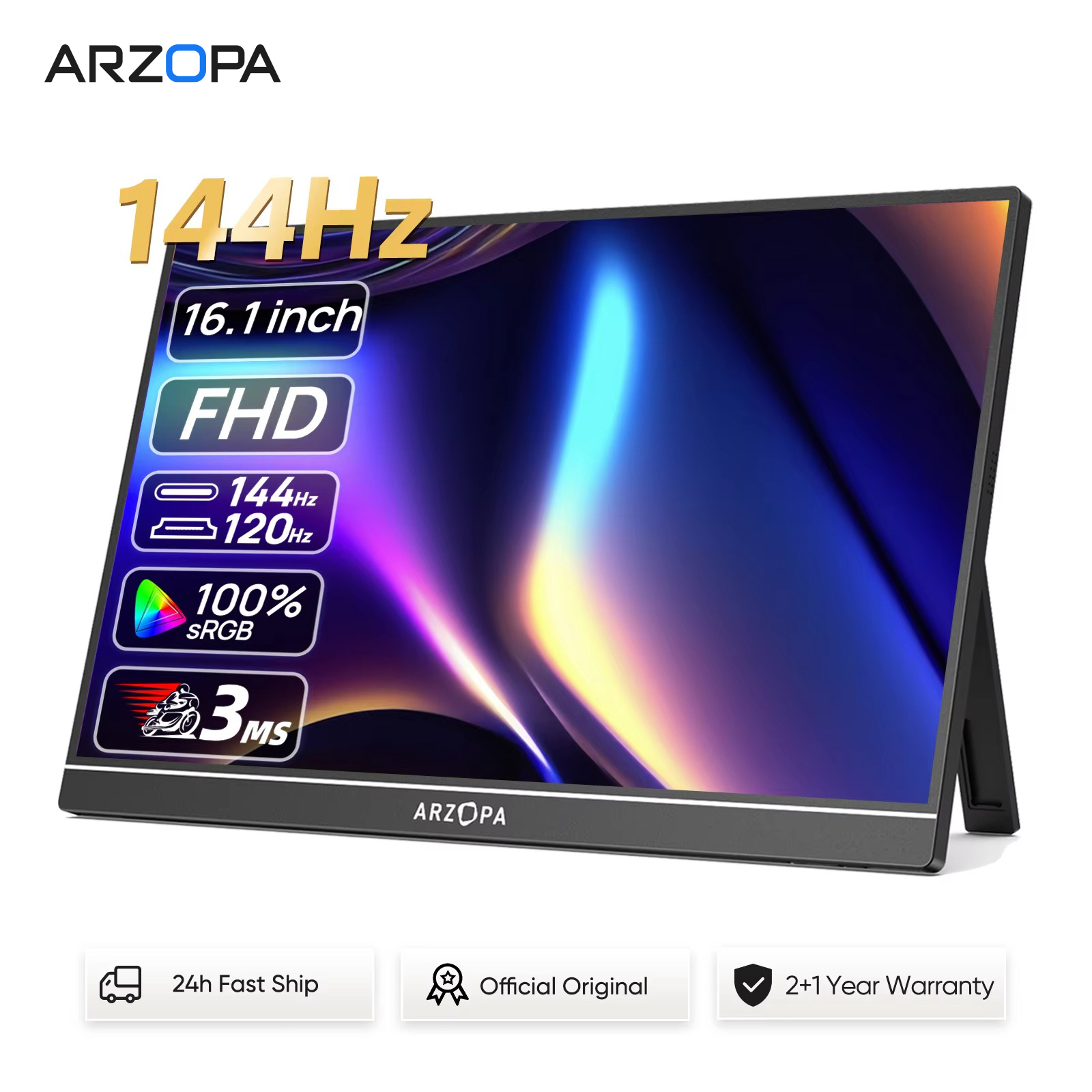 ARZOPA 16.1 インチポータブルゲーミングモニター 144hz 100%sRGB 1080P FHD IPS スクリーンセカンドスクリーンスイッチ、Xbox、PS5、ラップトップ、Mac、Z1FC 用