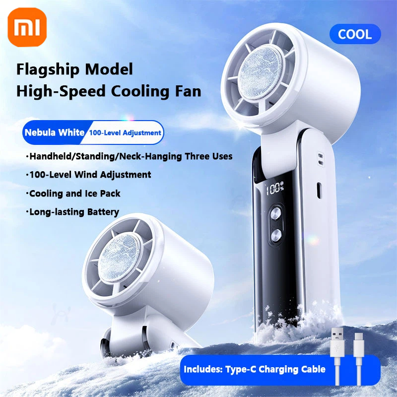 Xiaomi ハンドヘルド冷却ファンポータブル折りたたみ式氷湿布ファン 100 速度レベルスマートデジタルディスプレイ静音パーソナルファン
