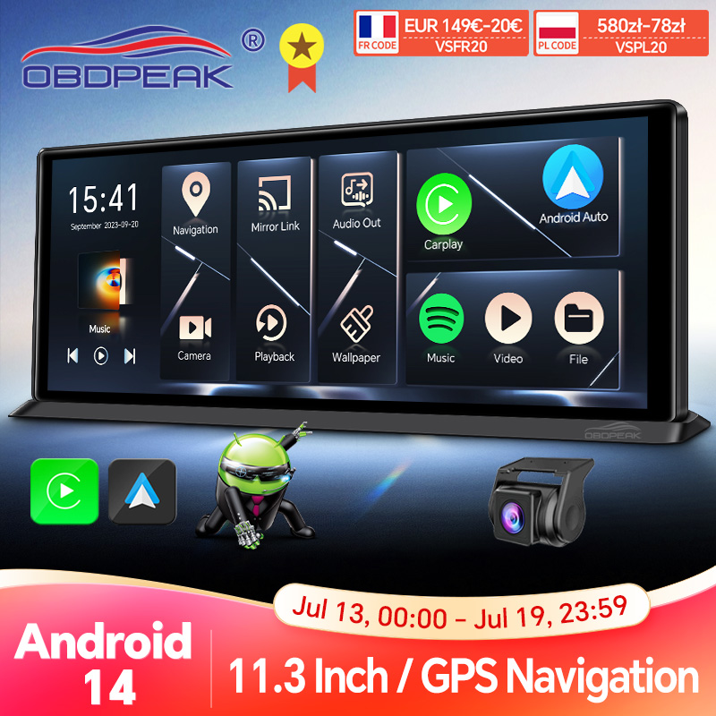 K60 Pro 11.3インチ 4G 64G WIFI Android 14 AI スクリーン GPS ナビゲーション Carplay Android AUTO 1080P ダッシュカムバックミラービデオレコーダー