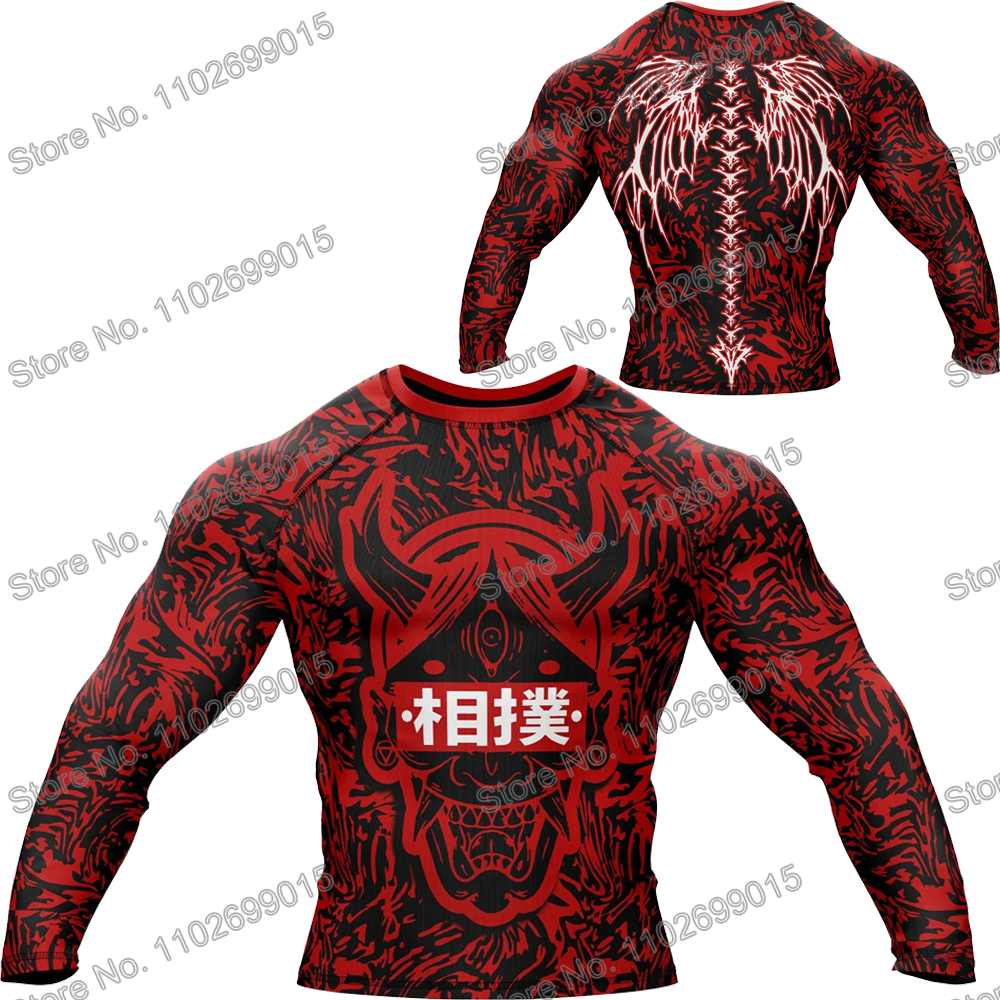 般若マスクダイビング Tシャツタイト長袖ラッシュガード BJJ MMA 水着男性サーフ服ビーチフロースーツ女性ジムトップス