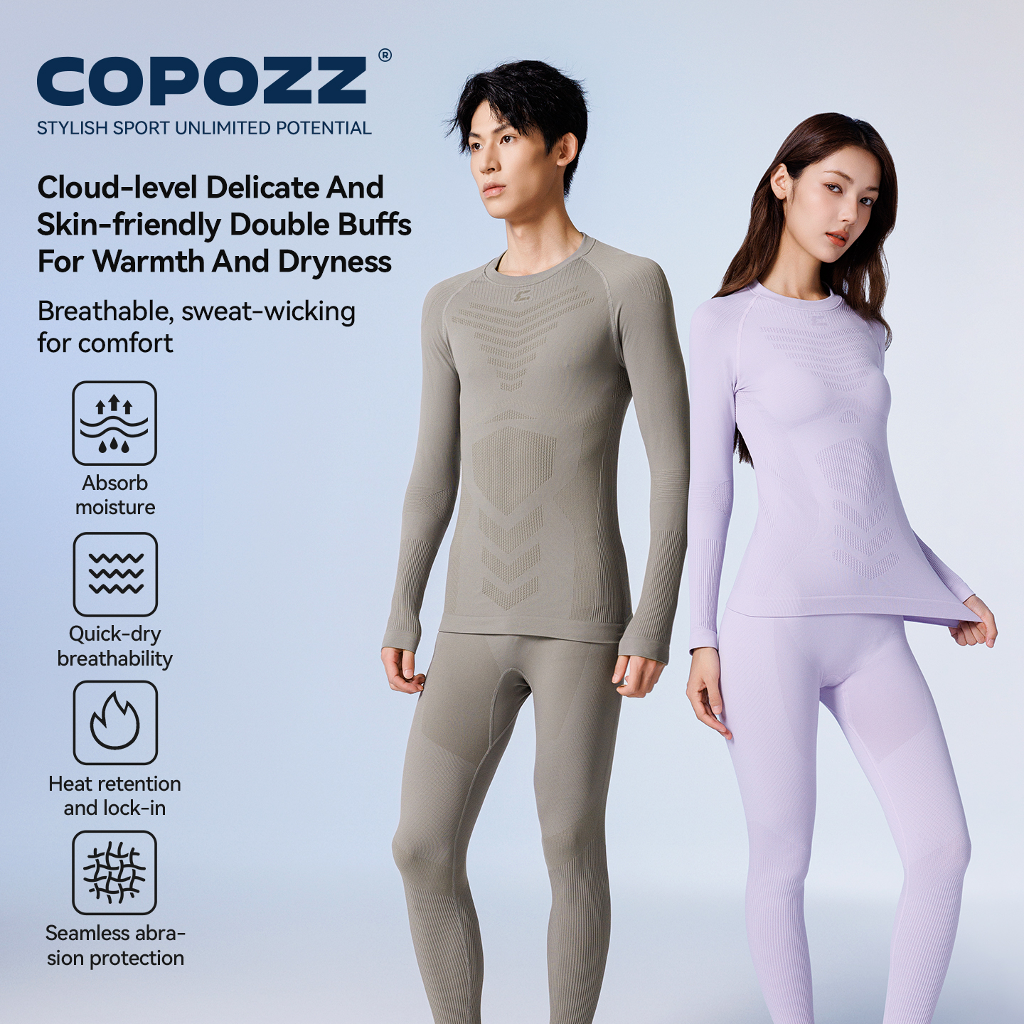 COPOZZ 女性男性シームレススキーサーマル下着セット高弾性クルーネック速乾性吸湿性スポーツベースレイヤーロングジョンズ