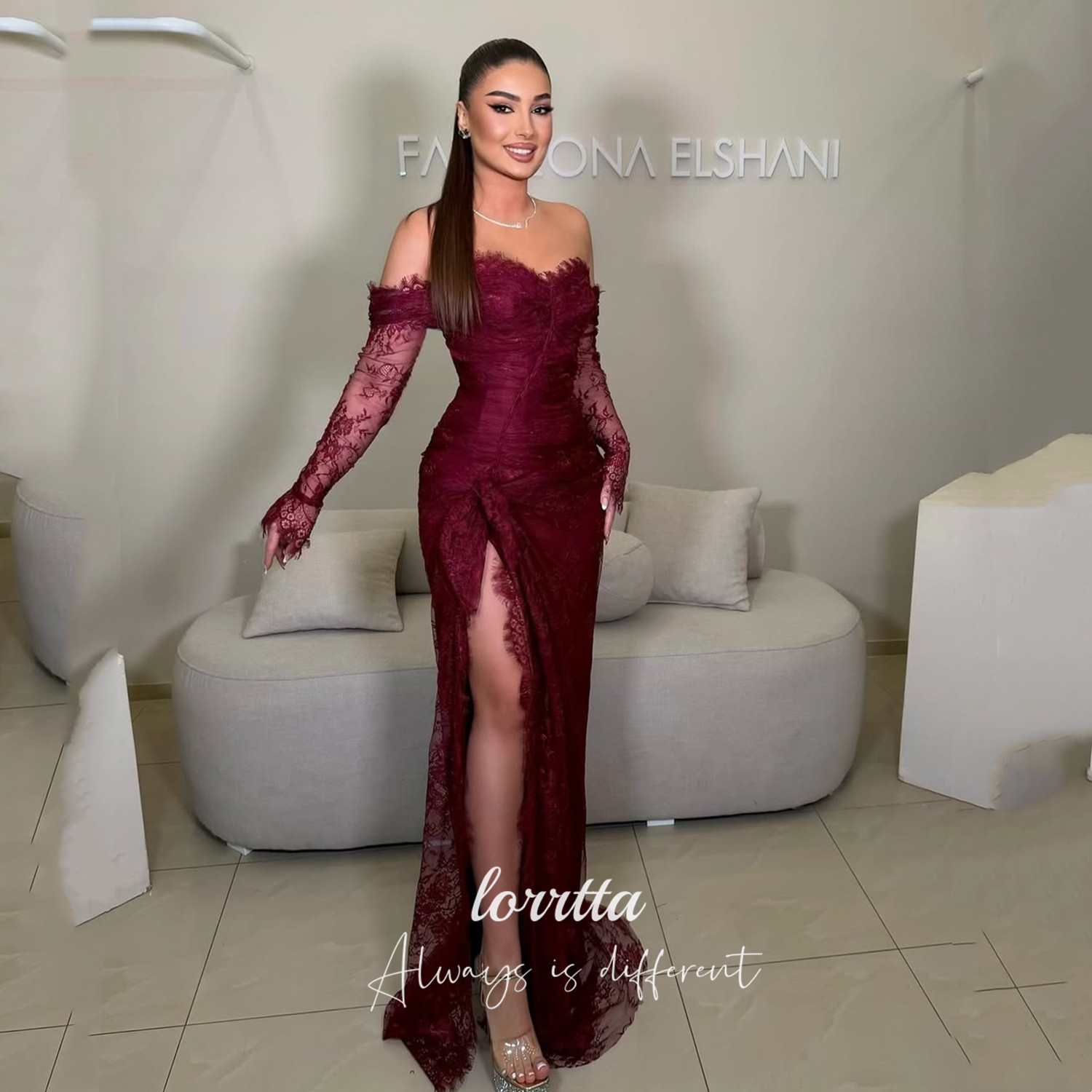 Lorrtta Women Evening Dress Customized Luxurious Women's Evening Dresses for Special Occasions فساتين سهرة Burgundy Mermaid Lace