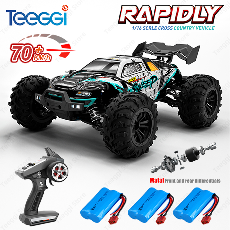 Teeggi 16101 /16102 プロ 1:16 高速 RC カー LED ライトドリフト 70 キロ/H 4WD RC オフロード車モンスタートラックのおもちゃ子供のためのギフト