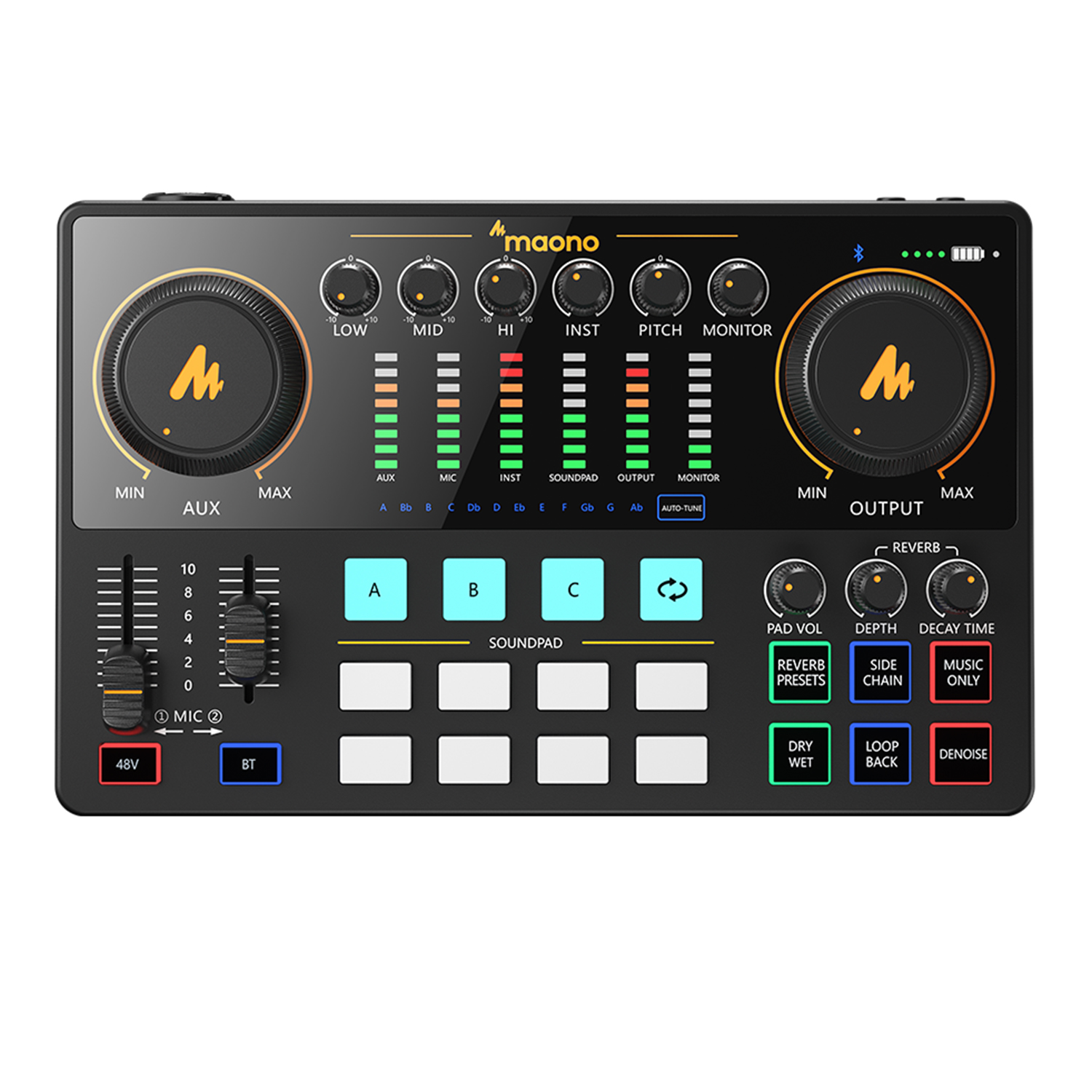 MAONO AME2 オーディオインターフェイスサウンドカード DJ ミキサーオールインワンポータブルポッドキャストスタジオ録音、ライブストリーミング、Youtube、ギター、PC 用