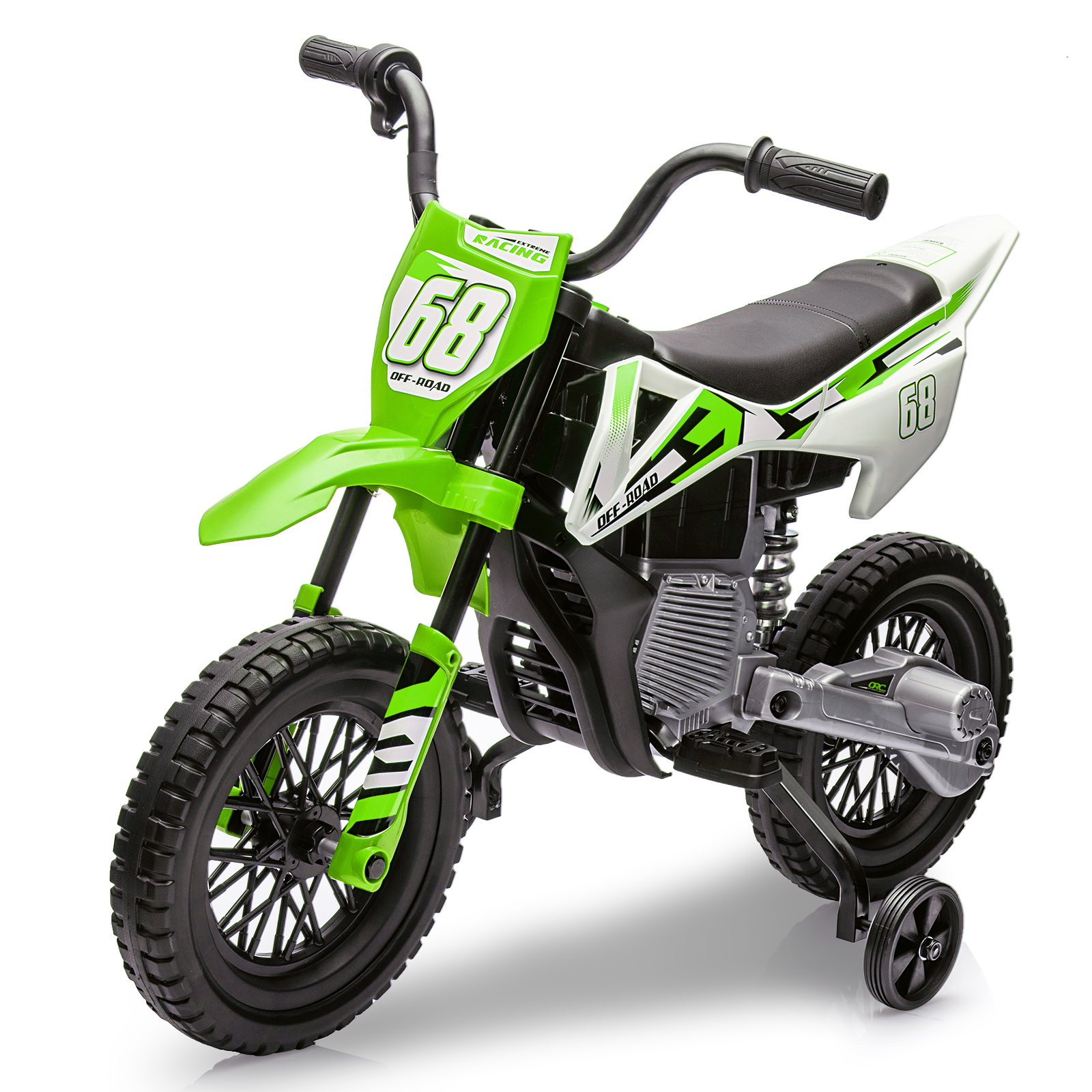 12v キッズ電動ダートバイク 補助輪付き ツイストグリップスロットル 3Mph 最大速度 音楽 安全な乗用バイク 子供用