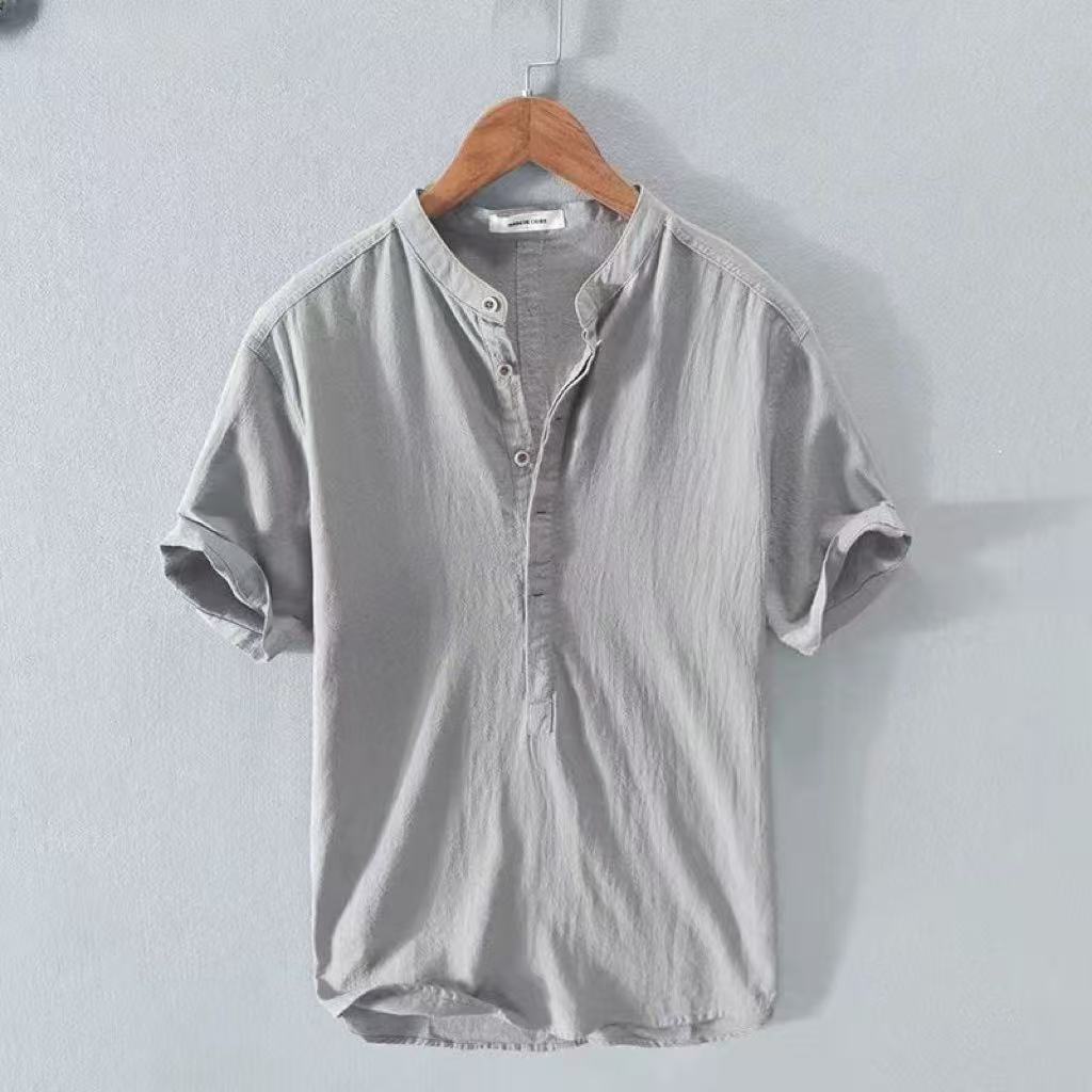リネンコットンシャツ男性用軽量長袖ヘンリーストリートビーチ通気性シャツハワイアンラージTシャツ男性用