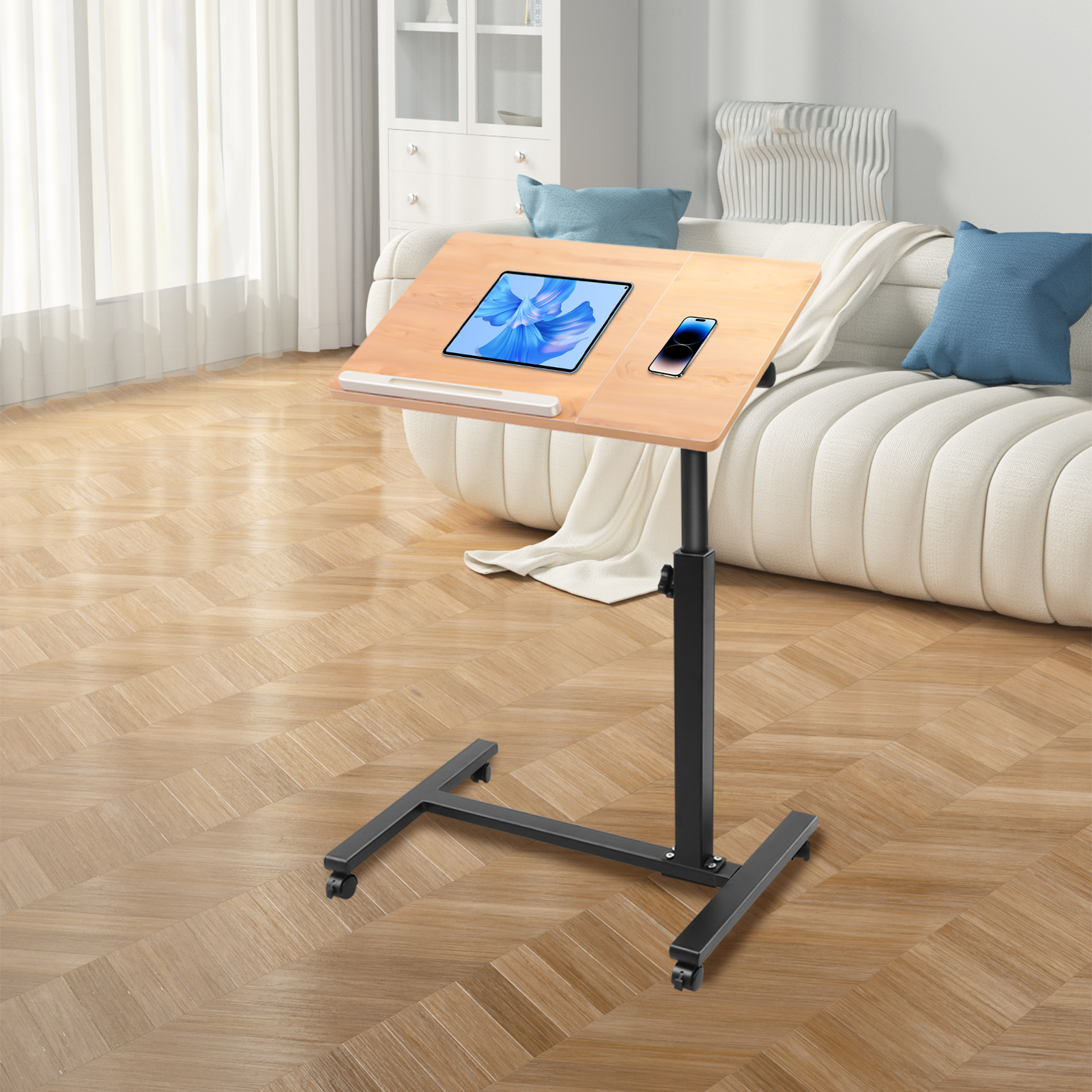 モバイルスタンドホームオフィスラップトップデスクローリング調整可能な 360 回転コンピュータホームオフィストレイ立ちローリング学習テーブル