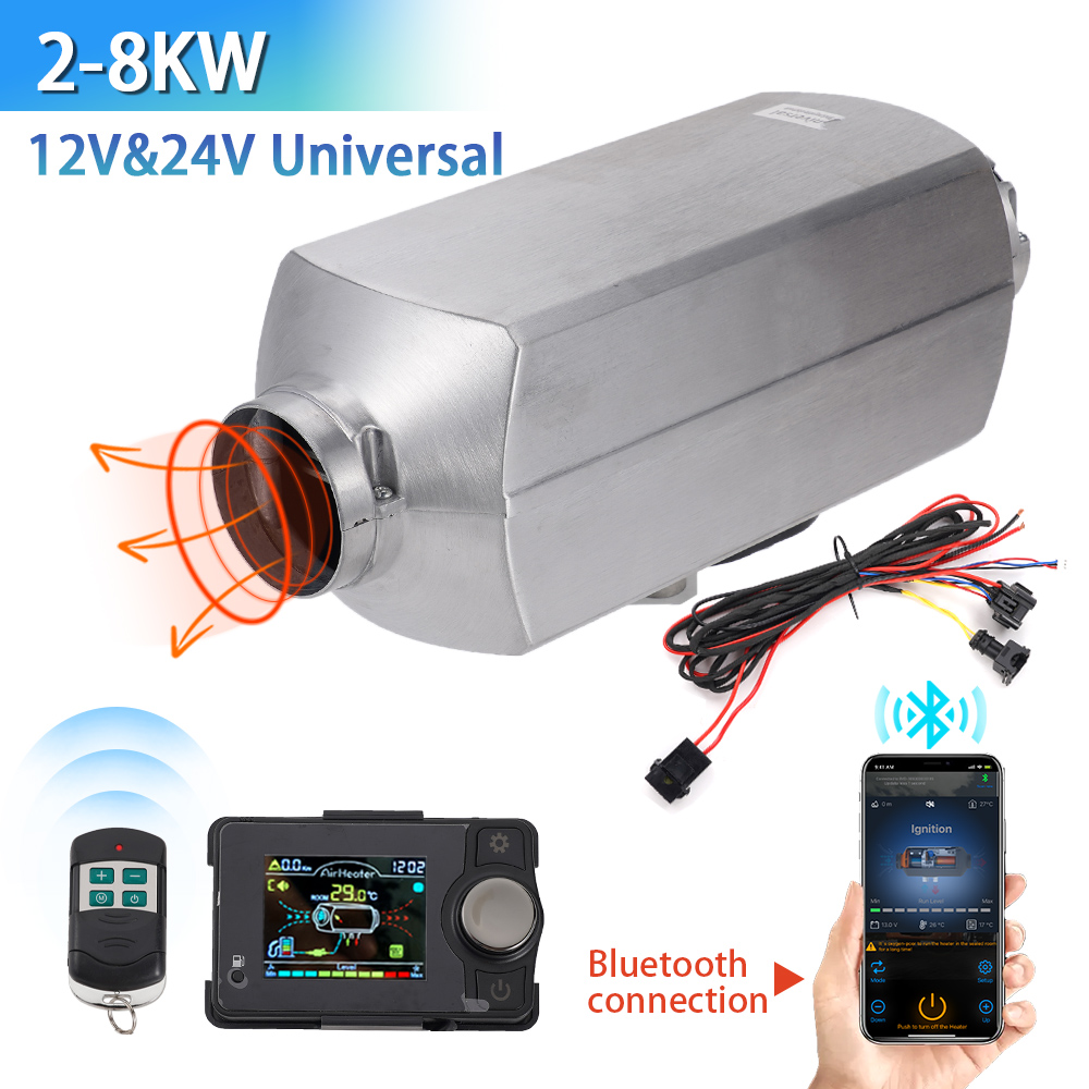 2/5/8KW 12V 24V ディーゼルヒーター Bluetooth アプリリモートコントロール RV トレーラーキャンピングカーバン用自動高度調整エアヒーター付き