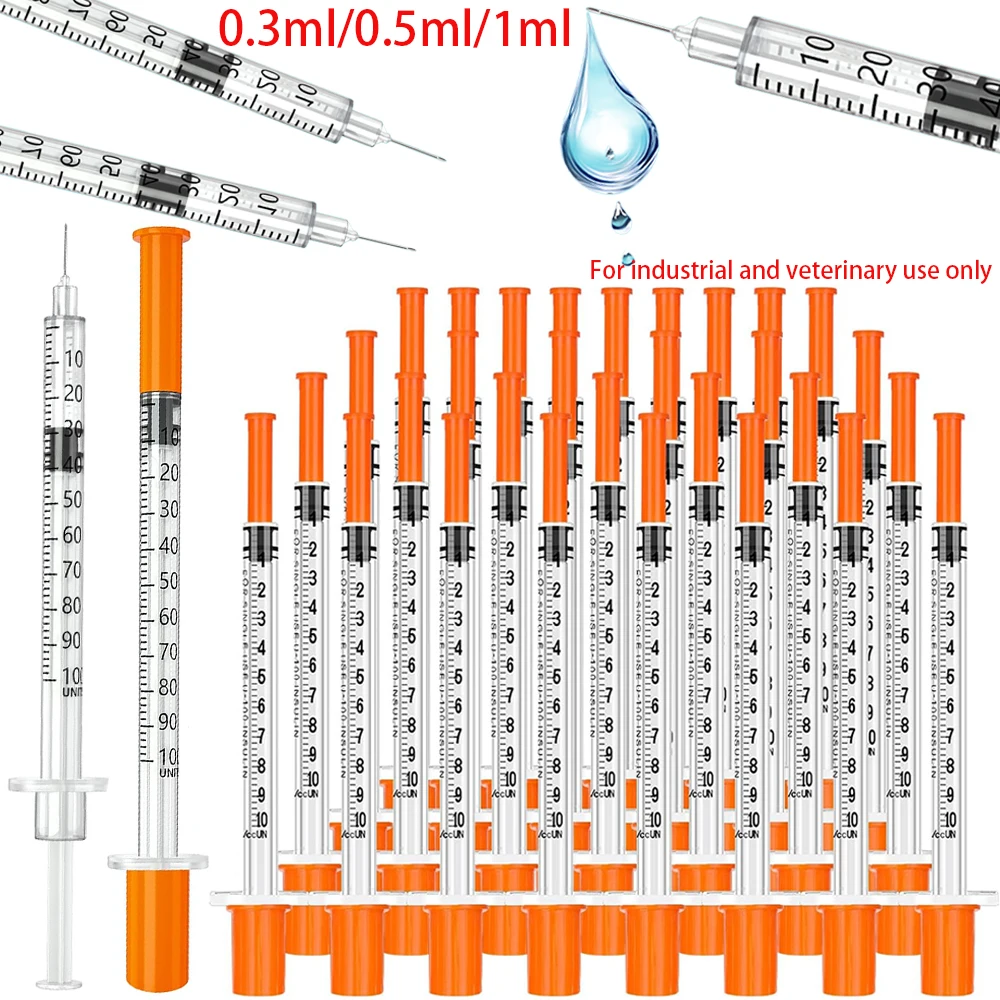 30本 0.5ml/1ml 使い捨てプラスチック動物用注射器 針付き ペットや家畜に最適 手動プッシュ式注射器