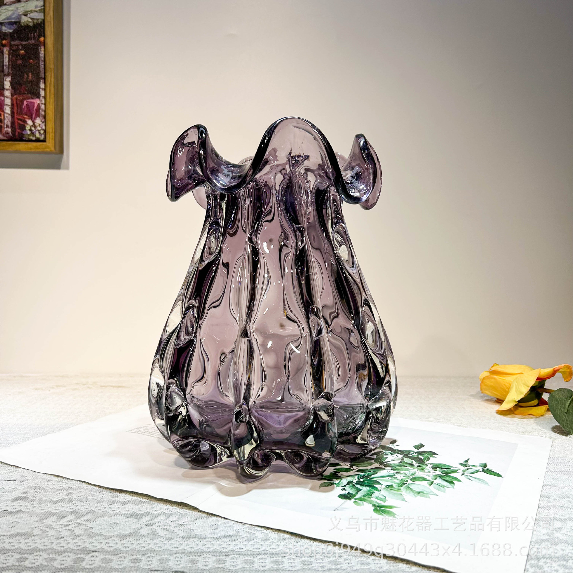 現代の重工業紫釉マネーバッグ花瓶飾りホームファニシングリビングルームフラワーアレンジメント水耕栽培モデル