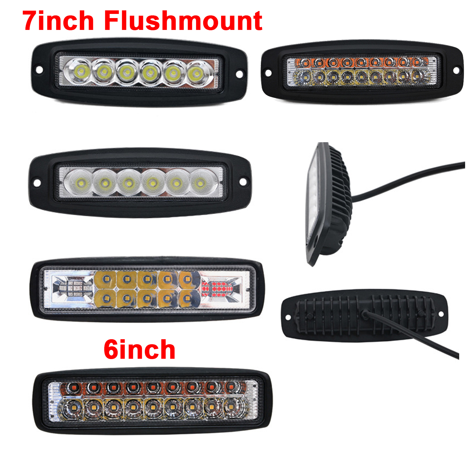 6 インチ LED ワークライトバー アンバーホワイトフォグドライビングフラッシュマウントリバースランプ 車 トラック ATV SUV 4WD オフロード車 12V 24V