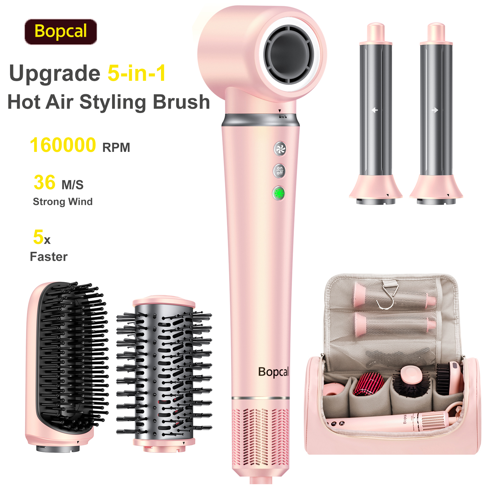 5 in 1 高速ヘアドライヤー、熱風コームセット、ヘアブラシ、ヘアアイロン、ヘアストレートナースタイリングツール、ブロードライヤーギフトボックス