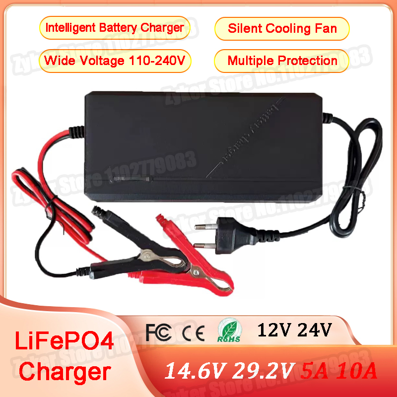 14.6V 29.2V 5A 10A Lifepo4 バッテリー充電器 4S 8S 12V 24V スマート充電器リチウムリン酸鉄バッテリーパック 110V-240V 充電器