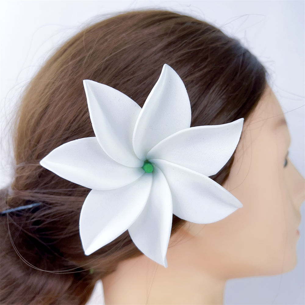 10 個白 8 センチメートルロールエッジ 7 花びら泡ティアレフラワーヘアピックタヒチクチナシ耳花フラウェディングパーティーヘアアクセサリー