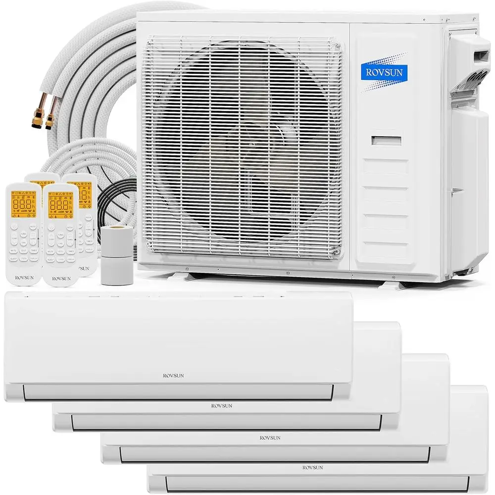 4 ゾーン 38000 BTU (12K/12K/12K/12K) ミニ スプリット AC/暖房システム、20 SEER2 クアッド ゾーン ダクトレス壁掛けエアコン、P 付き