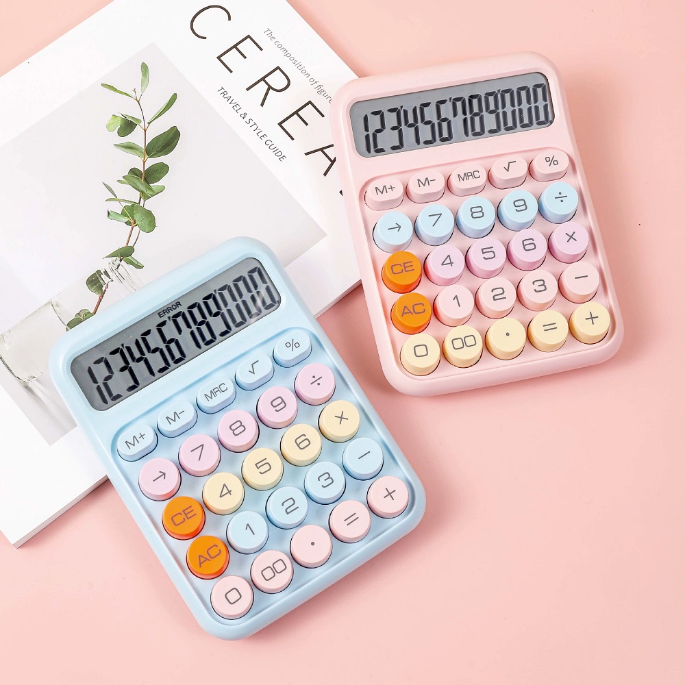 キャンディーカラー電卓1個、大型LCDスクリーン、電卓ボタン、電卓オフィスまたは学校、フレキシブルキーボード電卓付き