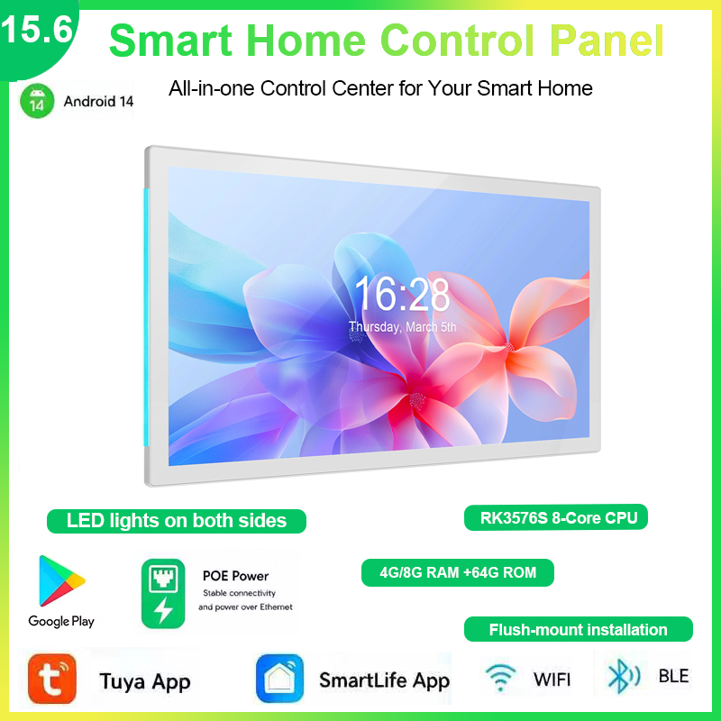 2026 新しいスリムエッジ 15.6 "Android POE タブレットウォールマウントスマートホームコントロールパネル LED ライト付き IPS タッチスクリーンディスプレイ