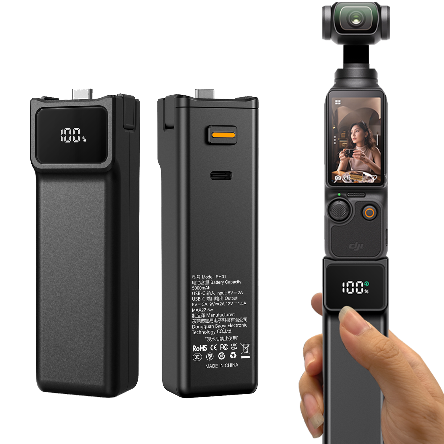 Pocket 4 ポータブルバッテリーハンドルハンドヘルドバッテリー DJI Osmo Pocket3/4 カメラ充電器バッテリー 5000mAh 拡張