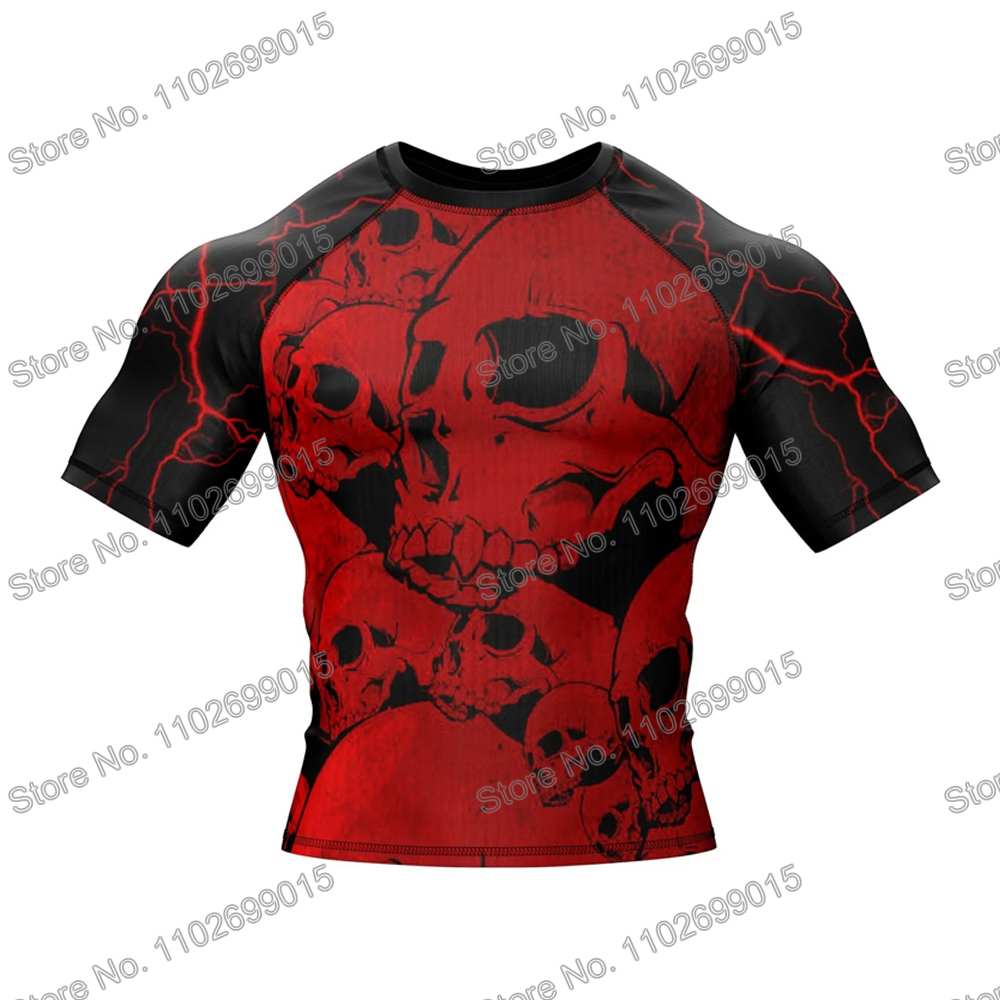 ライトニングスカルサーフ服 BJJ MMA 男性ラッシュガード半袖ダイビング Tシャツタイトな水着夏のビーチフロースーツ女性ジム