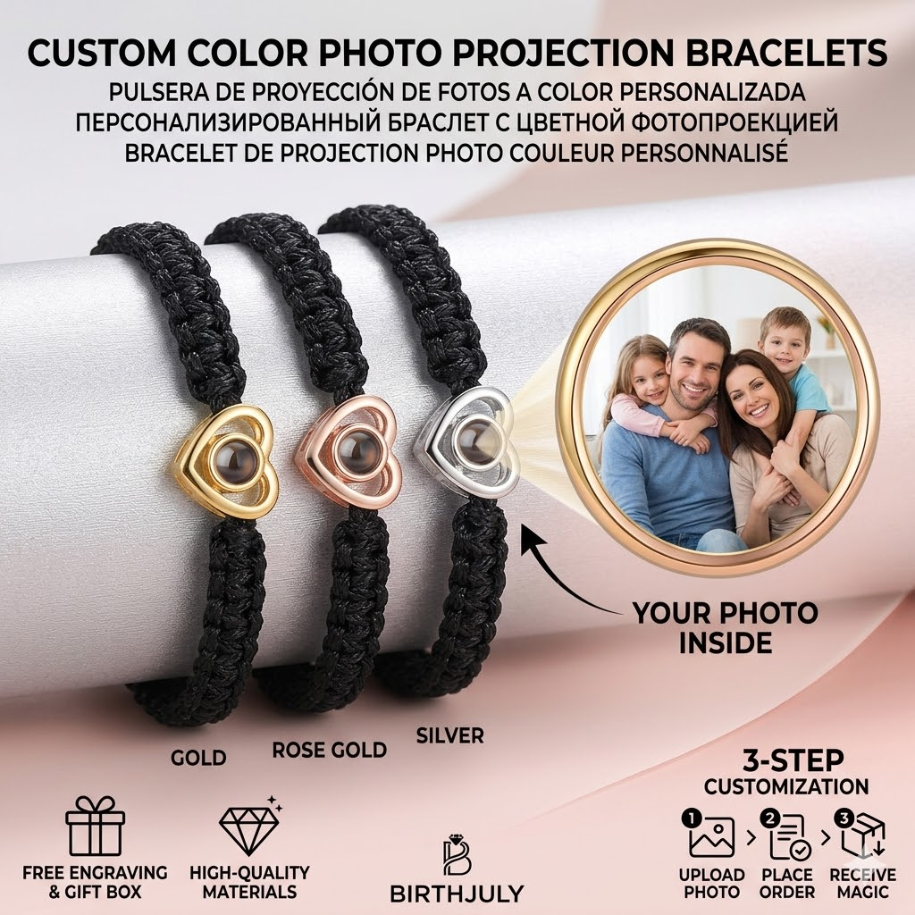 カスタムハート写真投影ブレスレット編組ロープ手作りパーソナライズされた画像メモリアルブレスレットカップルギフト用