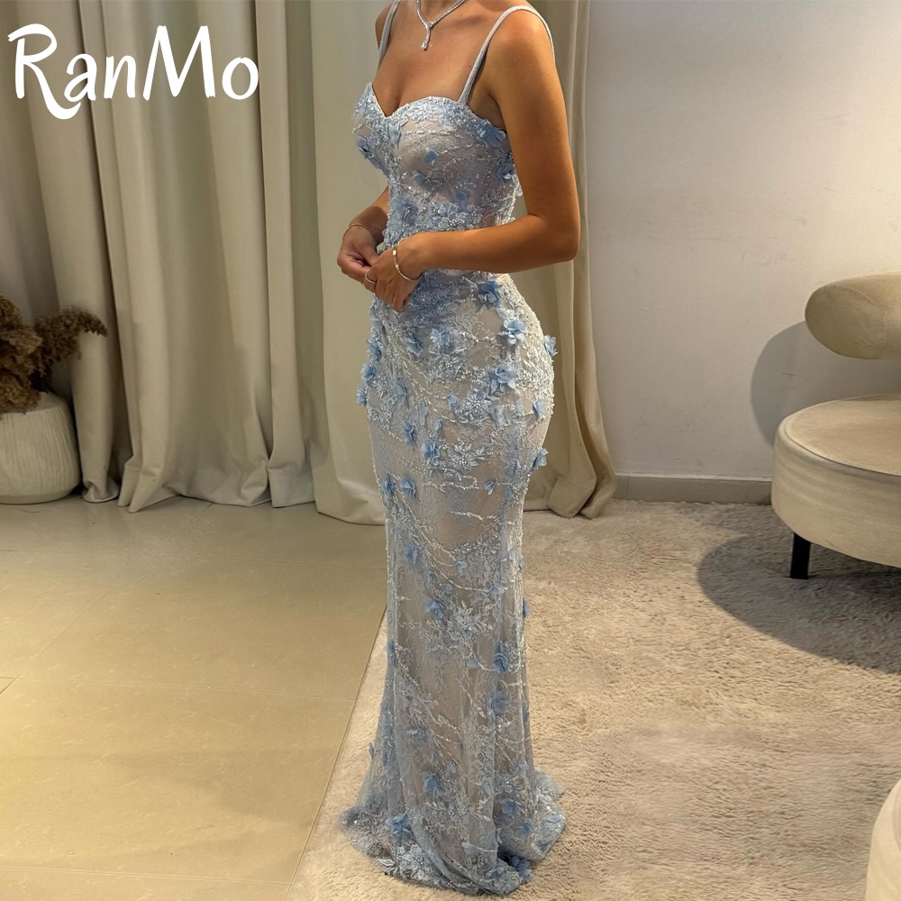 Ranmo 新しい 3D フラワー美しいウエディングドレスストアマーメイド恋人女性のイブニングドレス Vestidos デフェスタスカイブルーカスタマイズされた