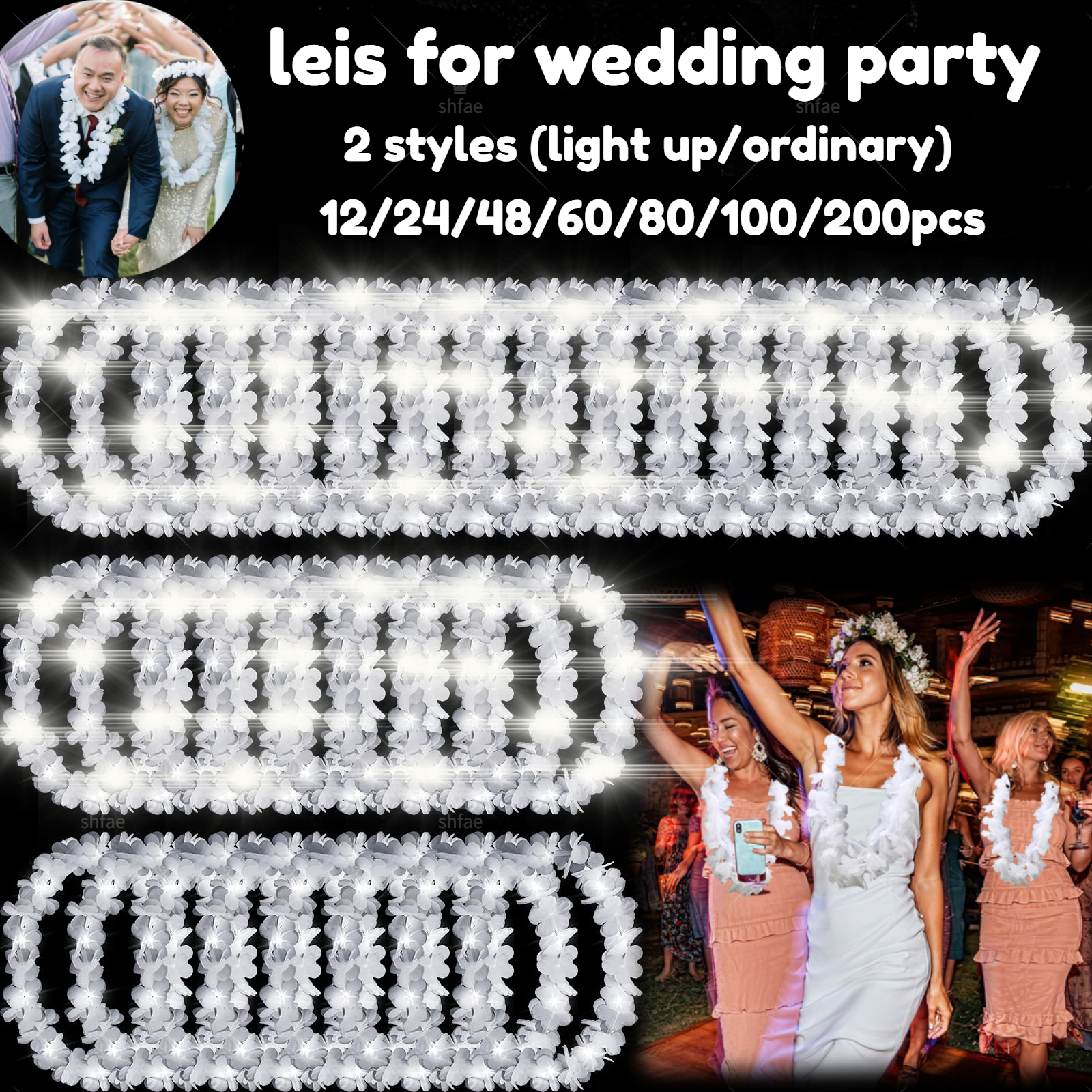 白色LEDハワイアンレイ結婚式ダンスフロア小道具ライトアップレイ暗闇で光るパーティー記念品ガーランドフラワーレイ卒業用