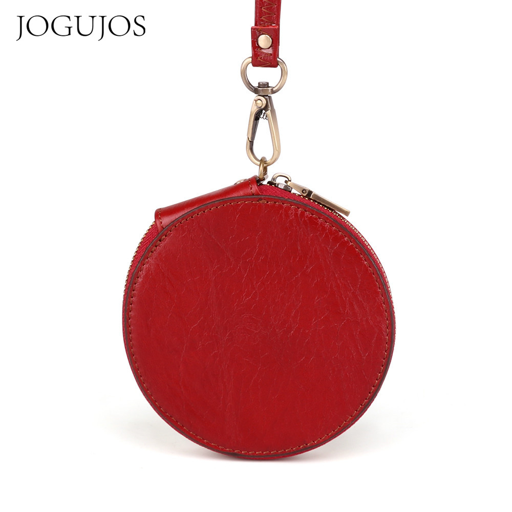 JOGUJOS 女性 RFID ラウンド小銭入れ本革新ミニ財布クレジットカードホルダーマネーバッグレッドユニセックスシンプルなリストレットバッグ