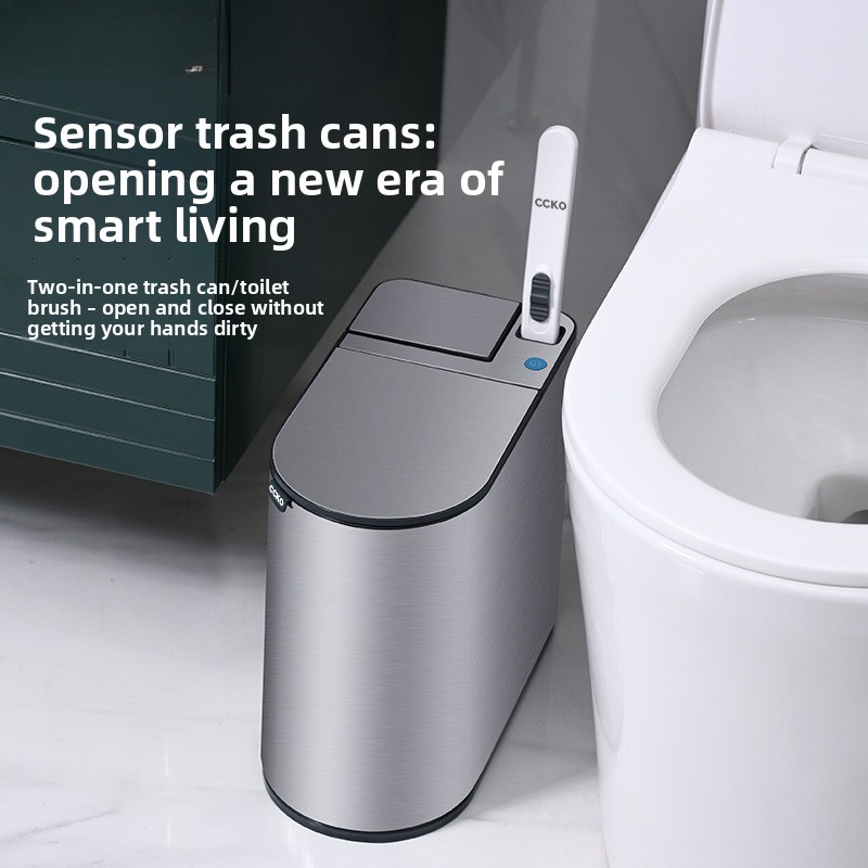 インテリジェント誘導ゴミ箱、蓋付き自動家庭用バスルーム、シームバケツ、一体型使い捨てトイレブラシ