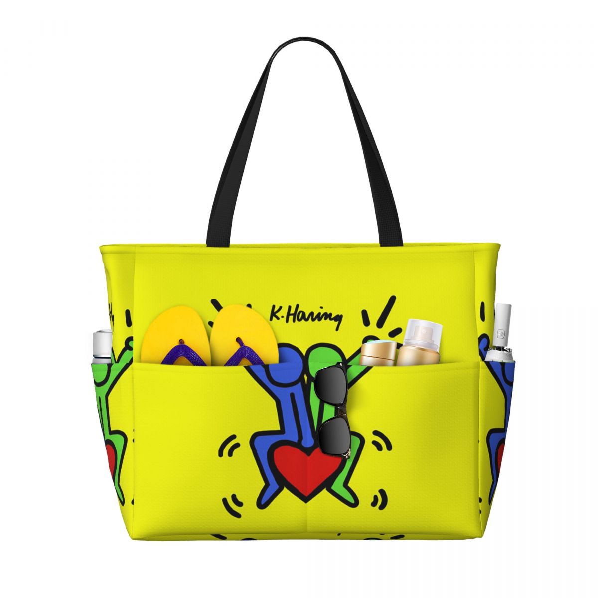 Keith Harings ビーチトートバッグ スポーツ ジム ヨガ ダッフル ラージ トートバッグ 女性 トラベルバッグ フィットネスバッグ