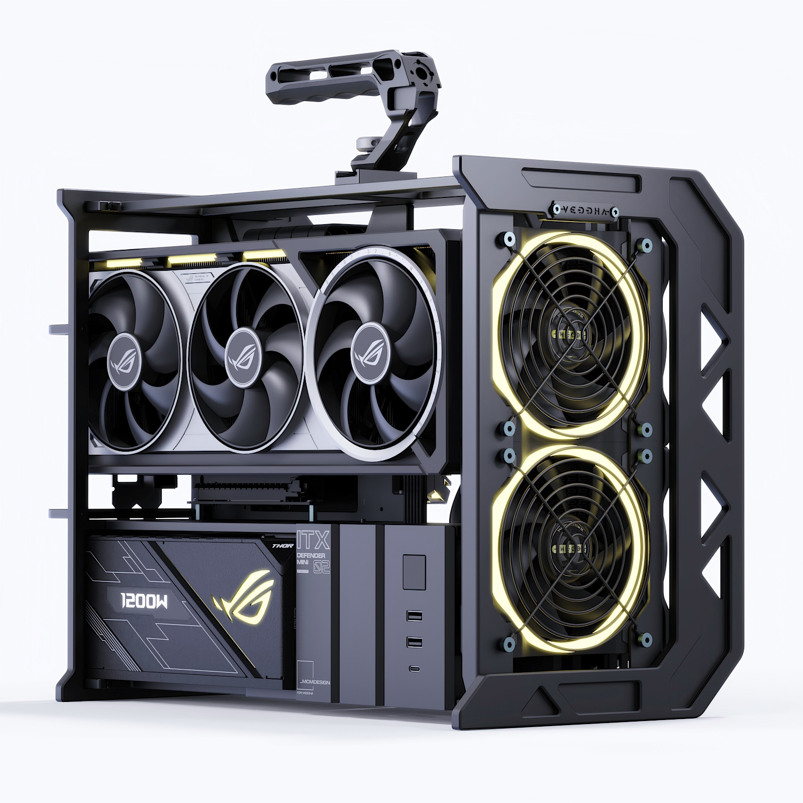 VEDDHA DEFENDER 02 CNC アルミニウム オープンフレーム ケース - MOD ゲーミング PC 用 ITX 専用モジュラー水冷キャビネット