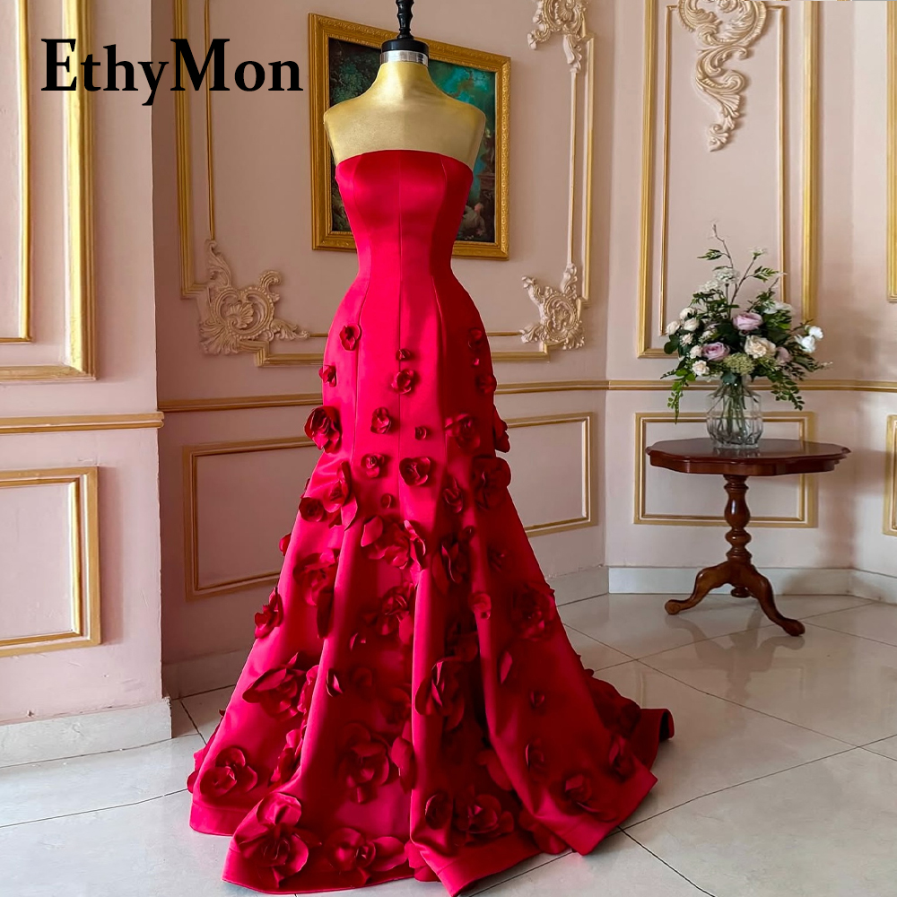Ethymon おとぎ話 3D 花ドレス花嫁の母のためのストラップレストランペットノースリーブ Vestido パラマドレデラノビアカスタマイズ