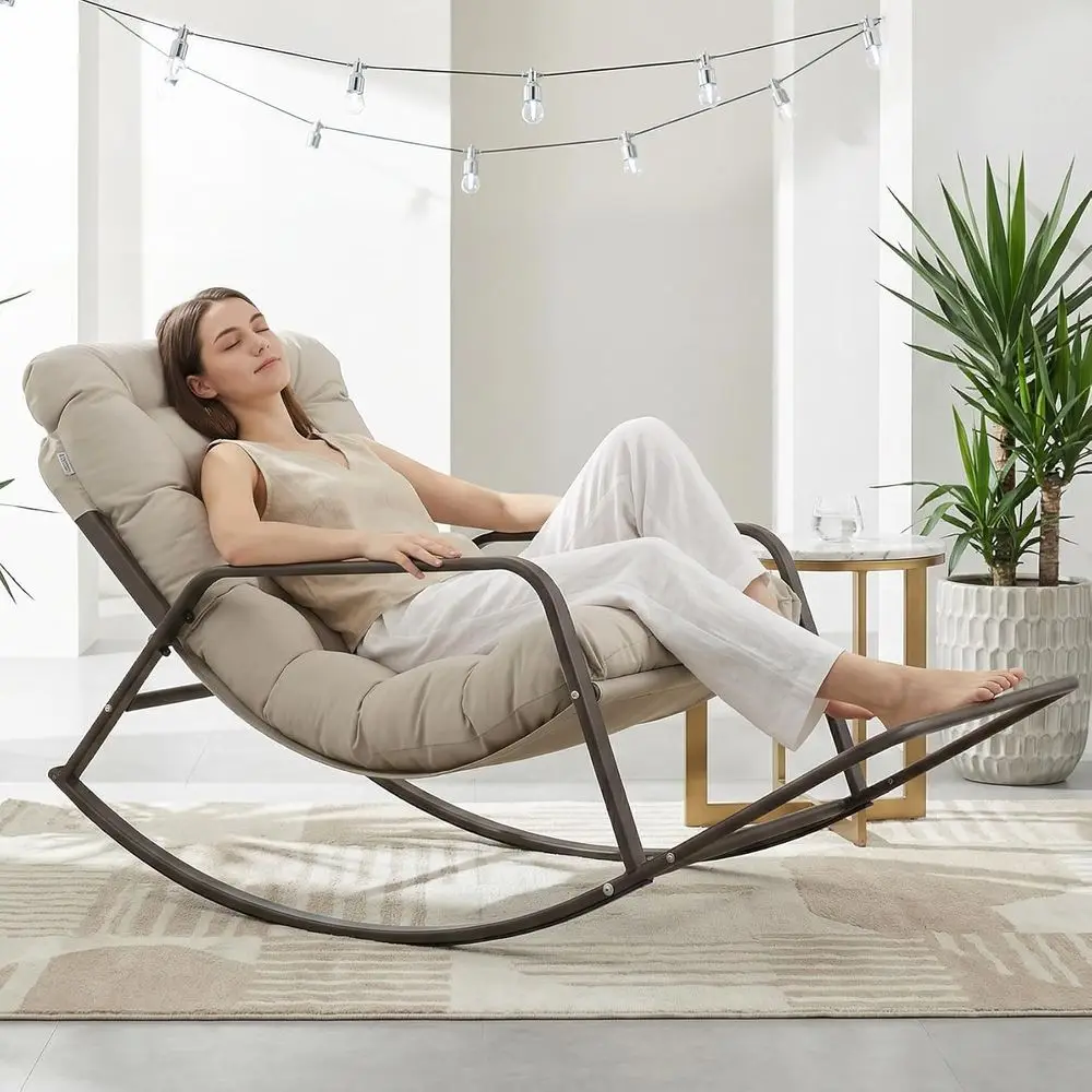 Papasan Rocking Chair with ootrest, Outdoor Rocking Chair with Cushion, Oversized Patio Rocker, Recliner-Style Comort, Heavy Dut
