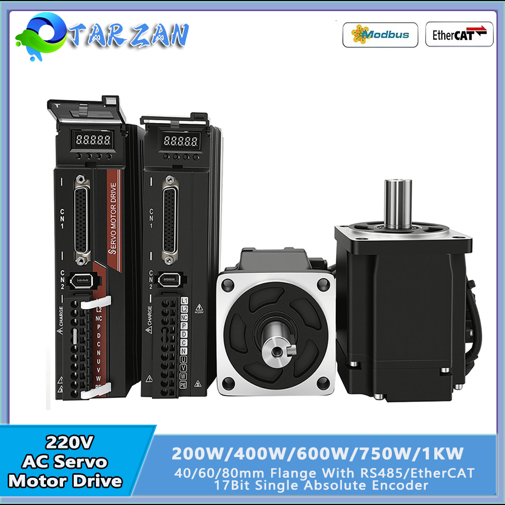 220V AC サーボモータドライバキット 100W/200W/400W/750W/1KW 17 ビットシングルアブソリュートエンコーダ 60/80 ミリメートルフランジ Modbus RS485/EtherCAT