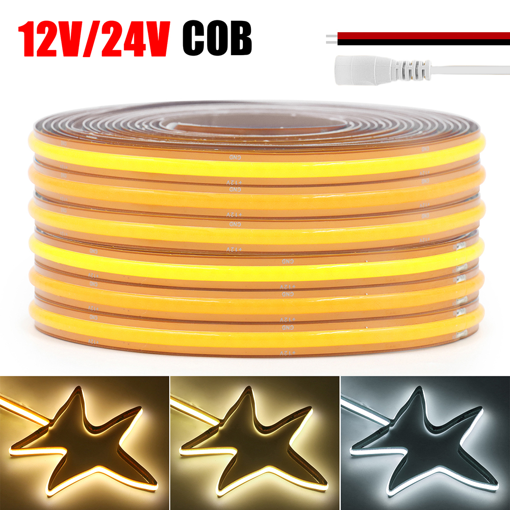 12V 24V 5m 10m 20m COB LED ストリップライト フリーカット 720 528 LED フレキシブルテープ高輝度リニア照明 3000K 4000K 6000K 1m 2m 0.5m