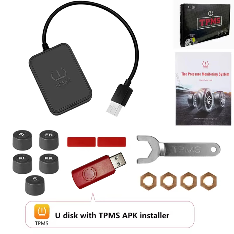 USB アンドロイド TPMS タイヤ空気圧監視システムディスプレイ警報システムナビゲーションプレーヤー温度警告センサー